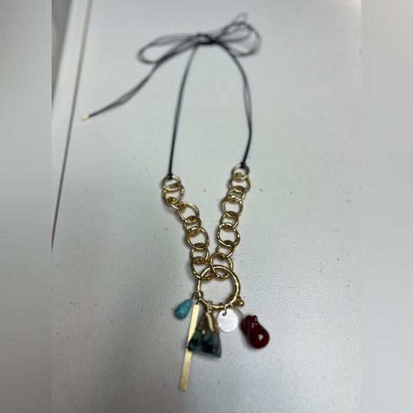 Zara Mixed Stone Metal Charm Necklace Adjustable Gold Chain Western Southwestern - Picture 3 of 3